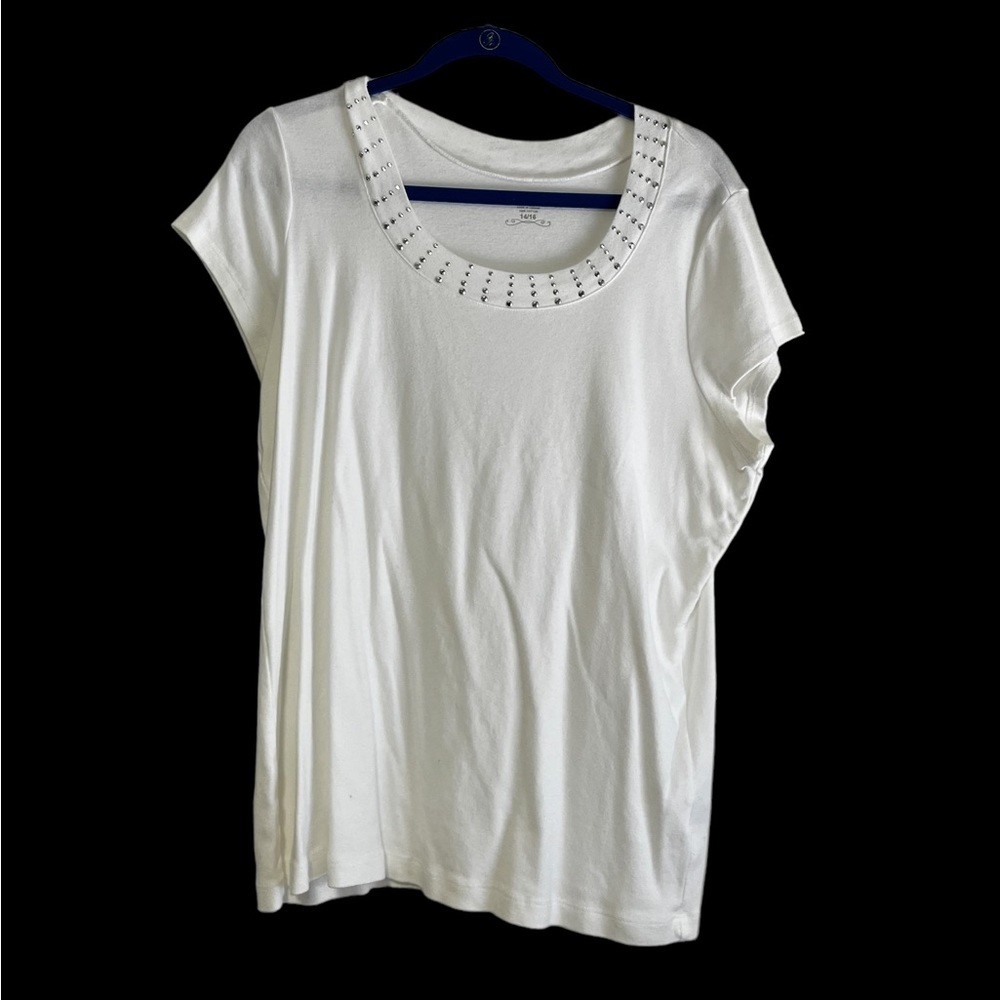 DressBarn Women’s Silver Stud Neck Trim Tee 14/16